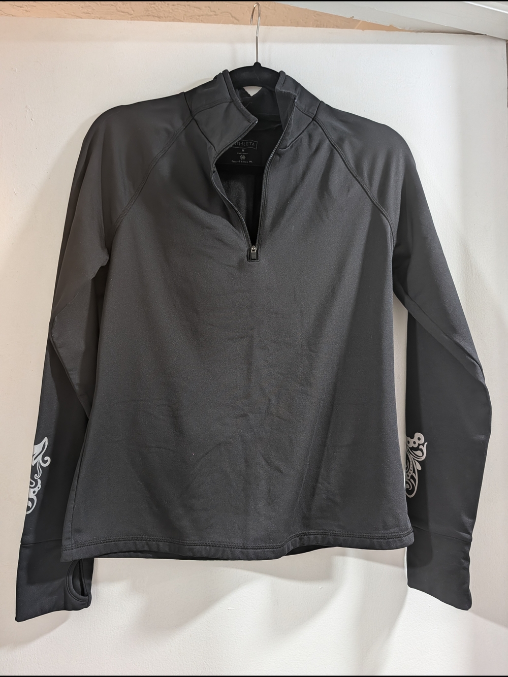 Athleta Black Quarter-Zip Pullover with Sleeve Graphics